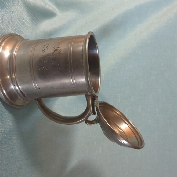 Vintage 1943 Pewter Glass Bottom Mug Stein With Hinged Lid - Picture 8 of 10